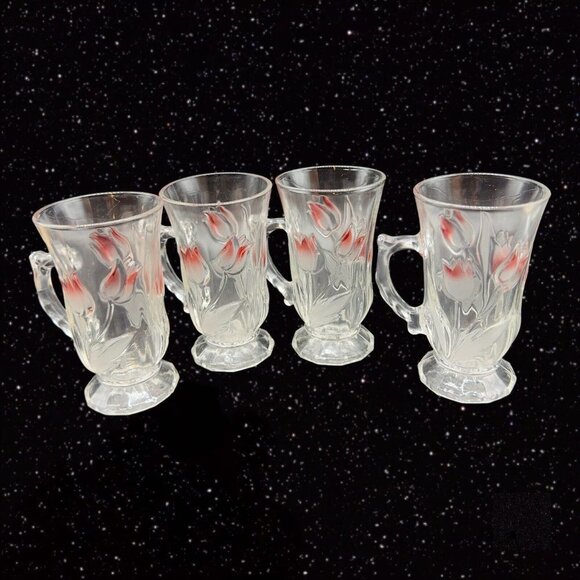 Japanese Mug Set With Pajbted Flowers Glass Cups Coffee Mugs Set 4 Pcs 4.5”T - Picture 3 of 9
